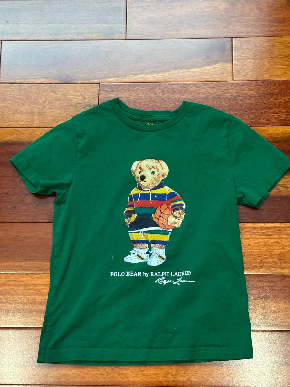 Ralph Lauren Green Kids Polo Bear Tee with Striped Hoodie Graphic